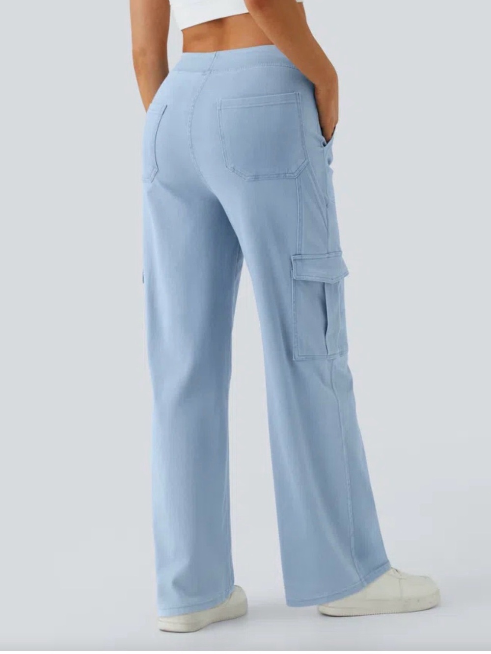 New! Halara Flex Ligh Blue Wide-Leg Cargo Pants - Picture 3 of 10